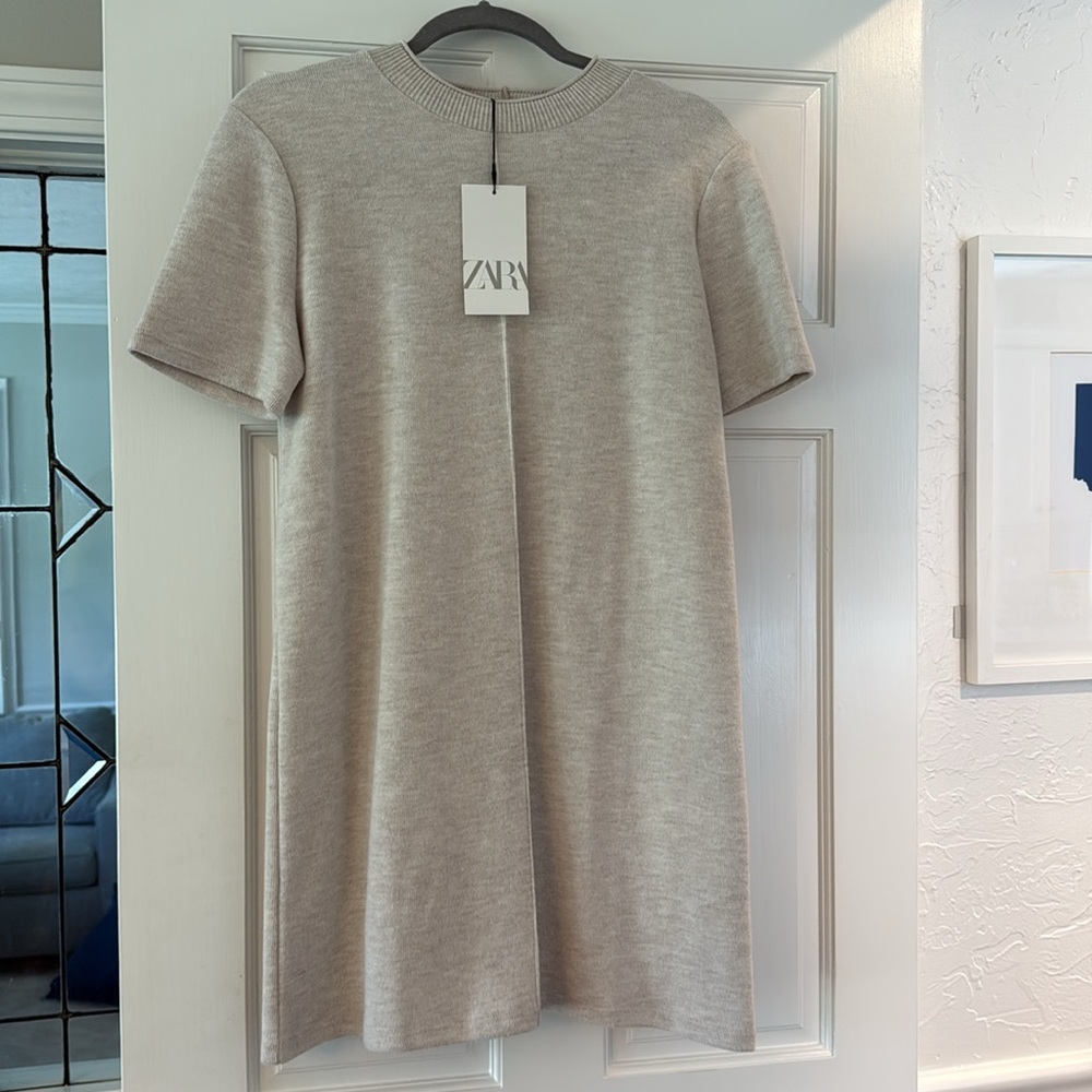 Zara Oatmeal/Neutral Gray Short Sleeve Dress